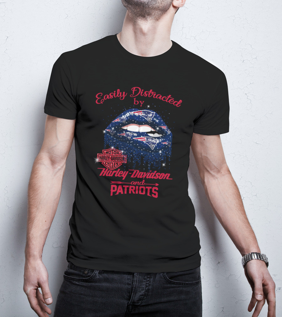 Easily Distracted By Harley Davidson And Patriots T-Shirt