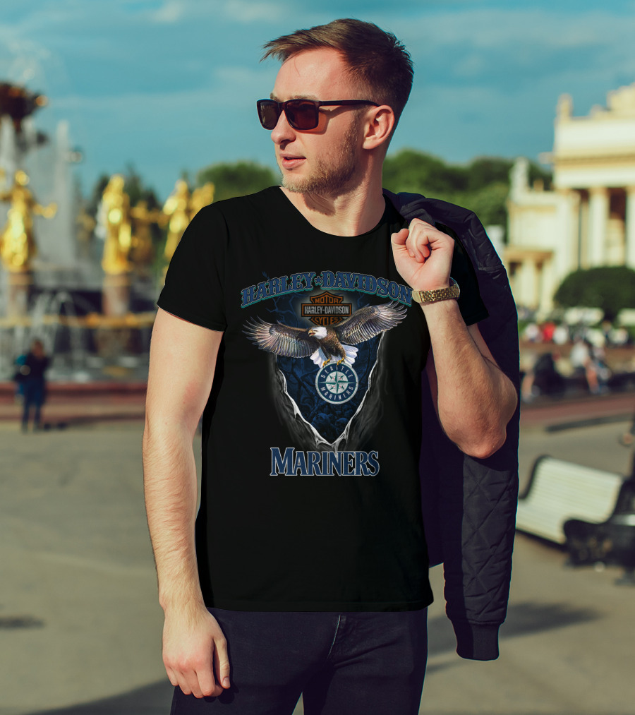 Harley Davidson Seattle Mariners Eagle Logo Collaboration T-Shirt