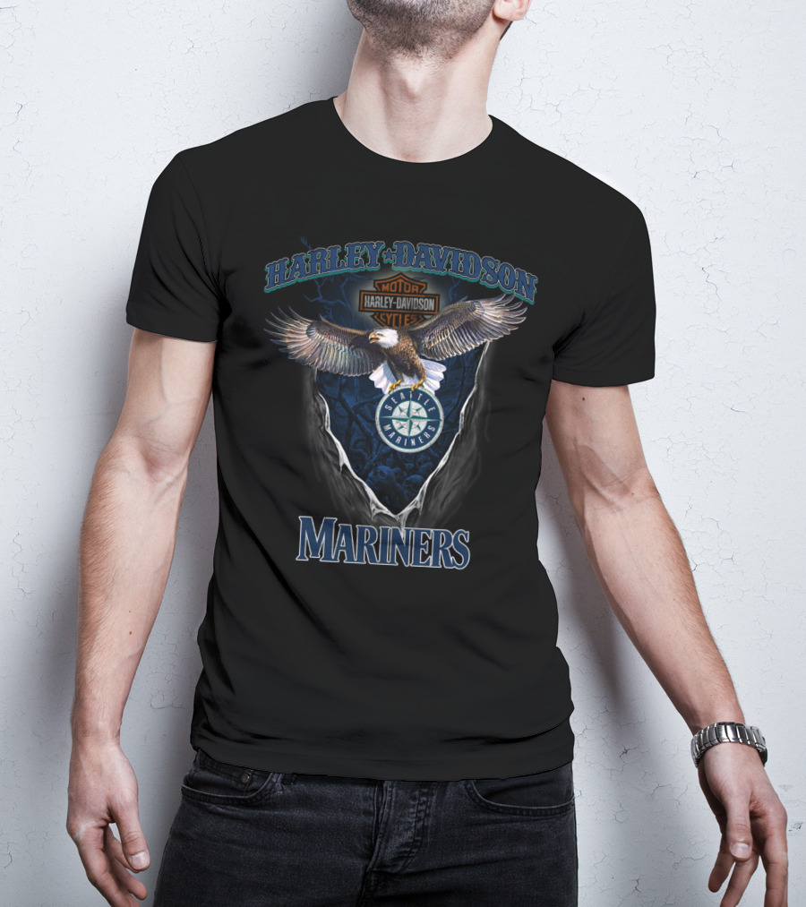 Harley Davidson Seattle Mariners Eagle Logo Collaboration T-Shirt