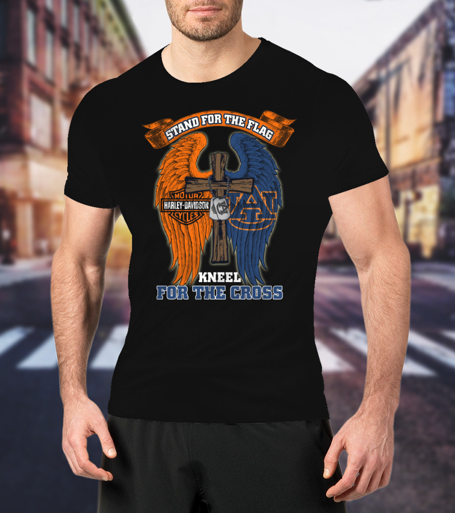 Stand For The Flag Kneel For The Cross Harley Davidson Auburn Tigers T-Shirt