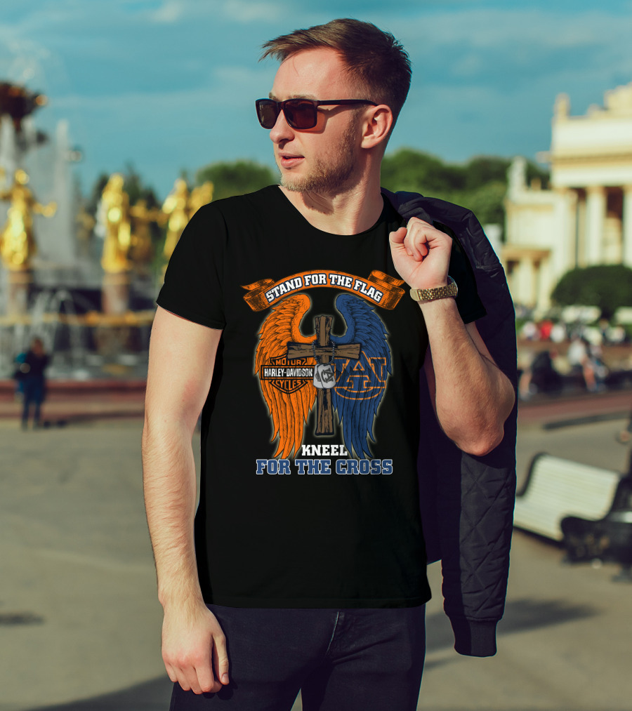 Stand For The Flag Kneel For The Cross Harley Davidson Auburn Tigers T-Shirt