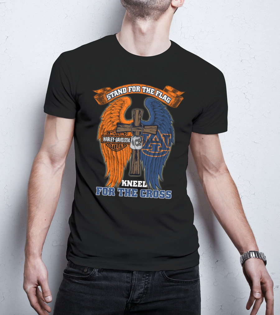 Stand For The Flag Kneel For The Cross Harley Davidson Auburn Tigers T-Shirt