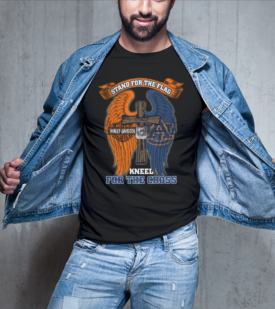 Stand For The Flag Kneel For The Cross Harley Davidson Auburn Tigers T-Shirt