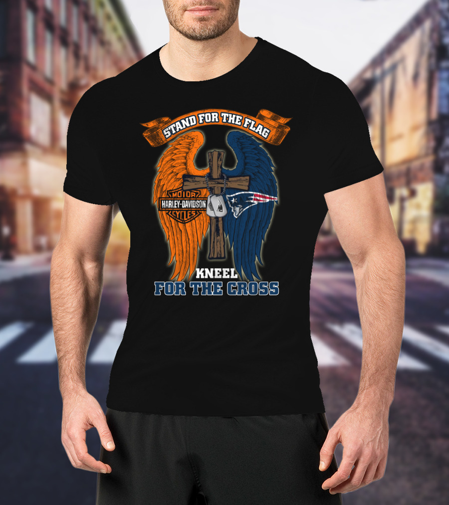 Stand For The Flag Kneel For The Cross Harley Davidson New England Patriots T-Shirt