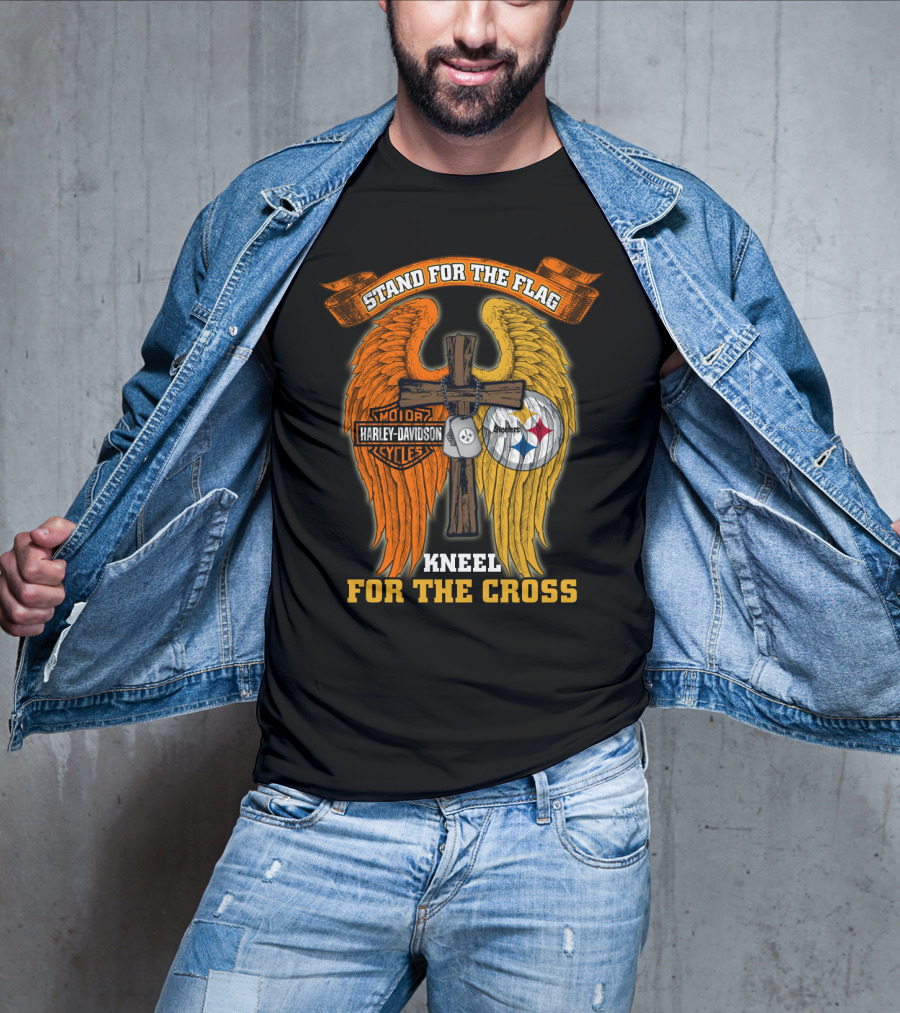 Stand For The Flag Kneel For The Cross Harley Davidson Pittsburgh Steelers Wings T-Shirt