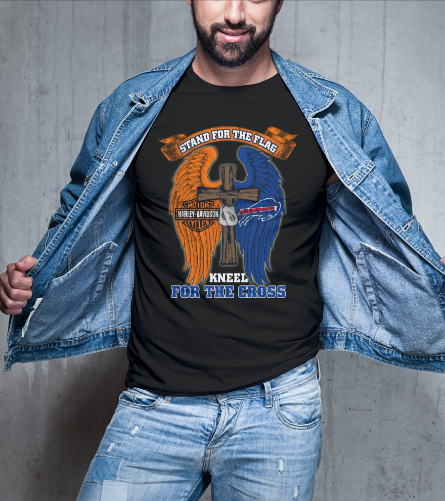 Stand For The Flag Kneel For The Cross Harley Davidson Buffalo Bills T-Shirt