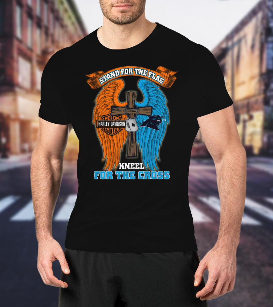 Stand For The Flag Kneel For The Cross Harley Davidson Carolina Panthers T-Shirt