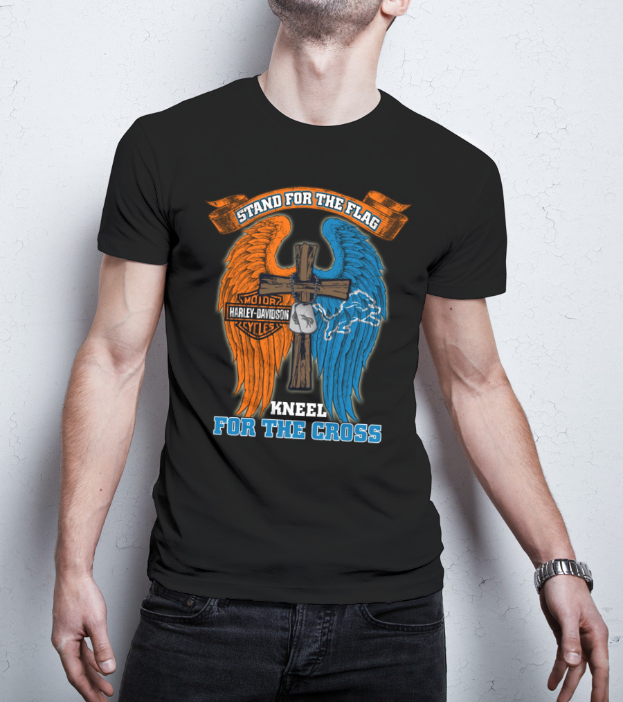Stand For The Flag Kneel For The Cross Harley Davidson Detroit Lions T-Shirt
