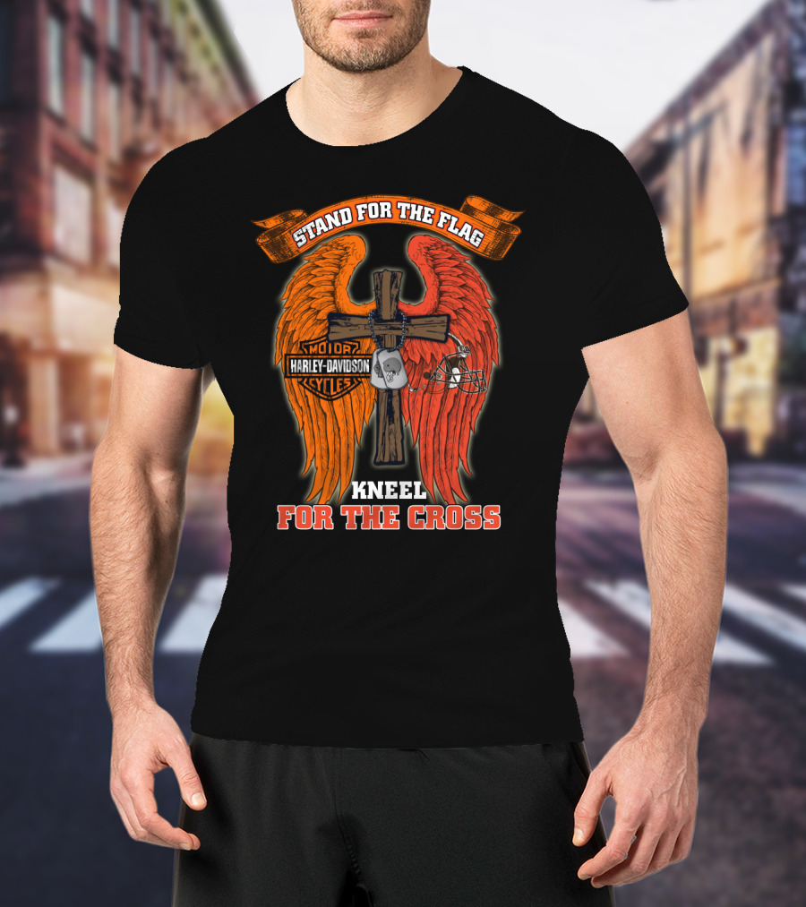 Stand For The Flag Kneel For The Cross Harley Davidson Cleveland Browns T-Shirt