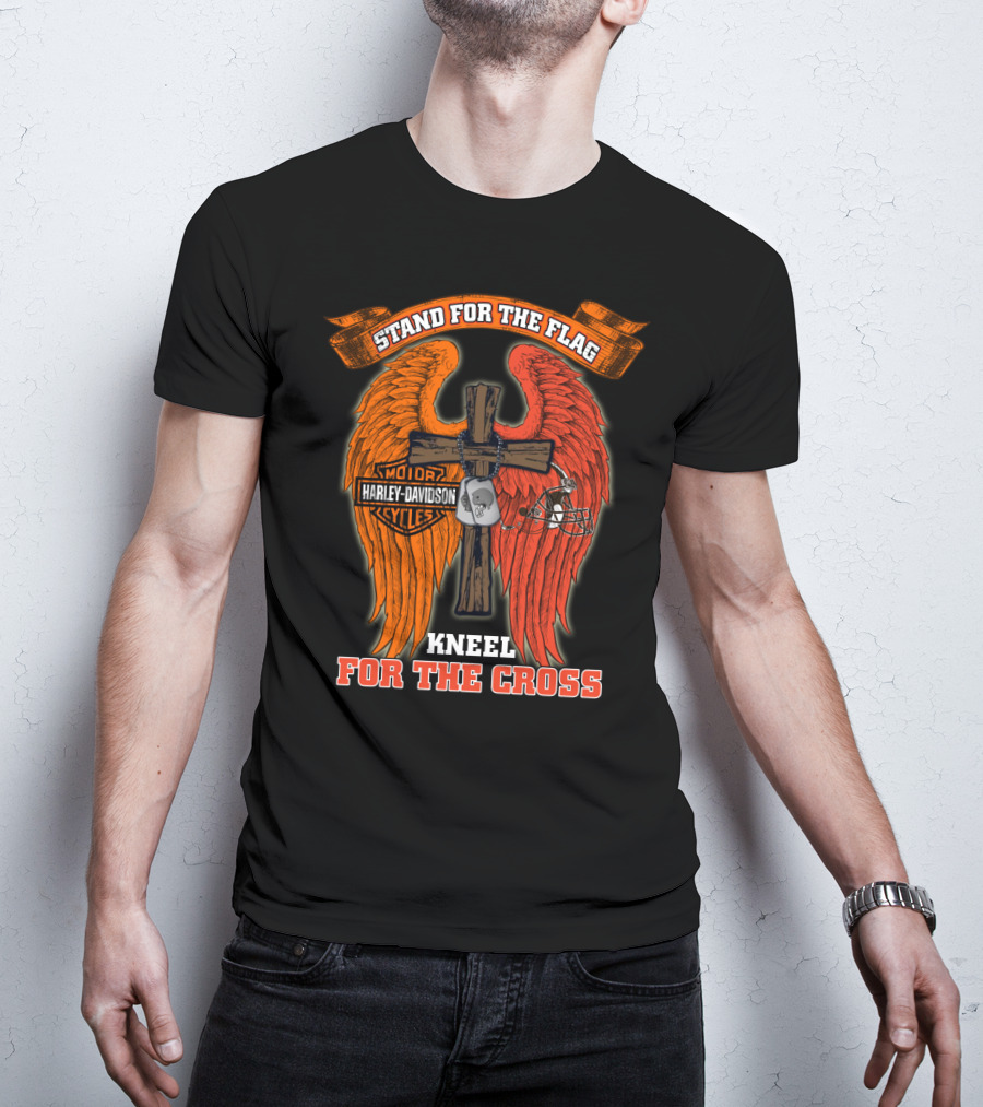 Stand For The Flag Kneel For The Cross Harley Davidson Cleveland Browns T-Shirt