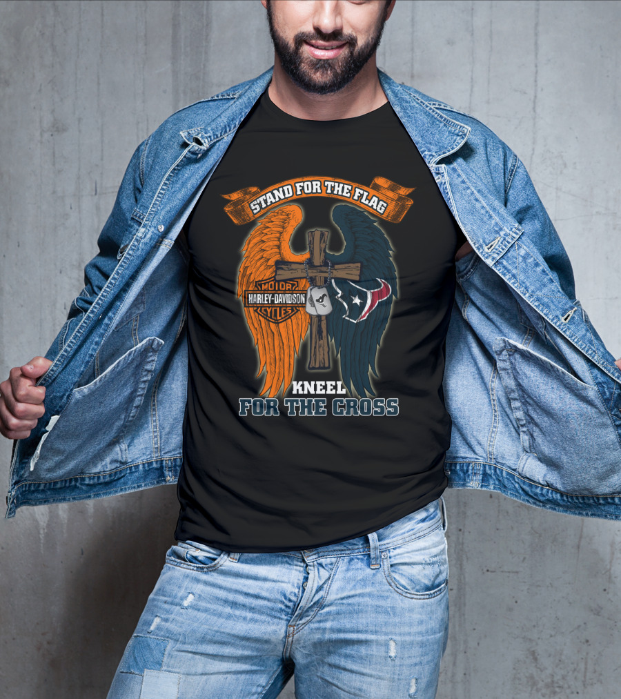 Stand For The Flag Kneel For The Cross Harley Davidson Houston Texans T-Shirt