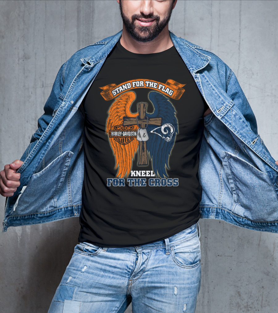 Stand For The Flag Kneel For The Cross Harley Davidson Los Angeles Rams T-Shirt