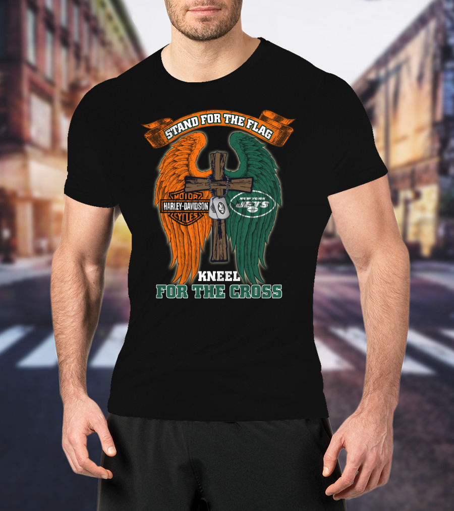 Stand For The Flag Harley Davidson New York Jets Kneel For The Cross T-Shirt