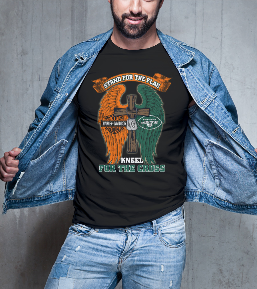 Stand For The Flag Harley Davidson New York Jets Kneel For The Cross T-Shirt