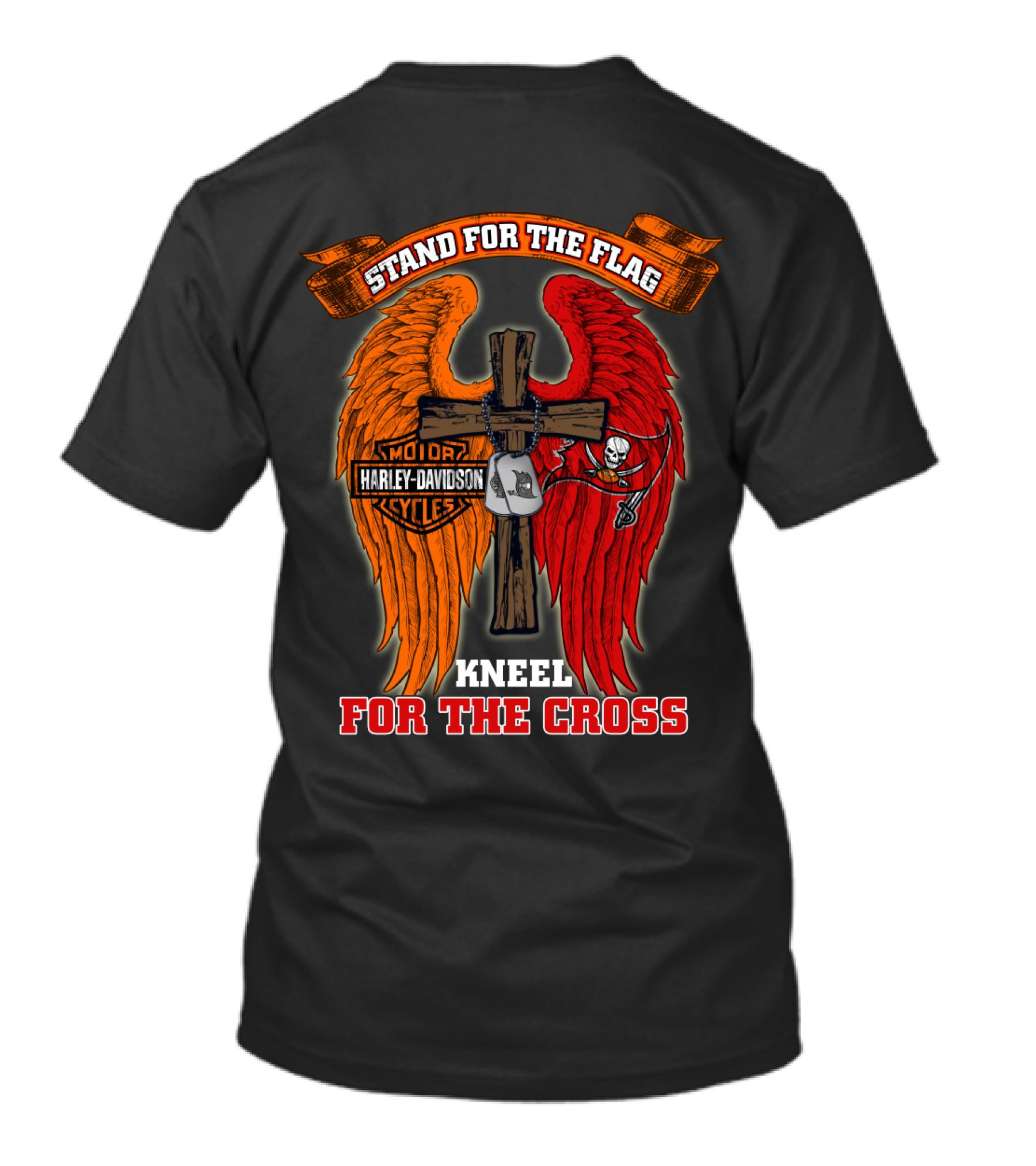 Harley Davidson Buccaneers Stand For The Flag Kneel For The Cross T-Shirt