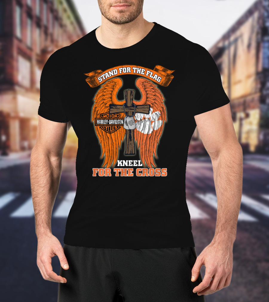 Stand For The Flag Kneel For The Cross Harley Davidson Clemson Tigers T-Shirt