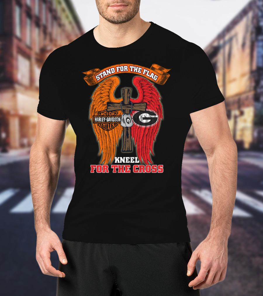 Harley Davidson Georgia Bulldogs Stand For The Flag Kneel For The Cross T-Shirt
