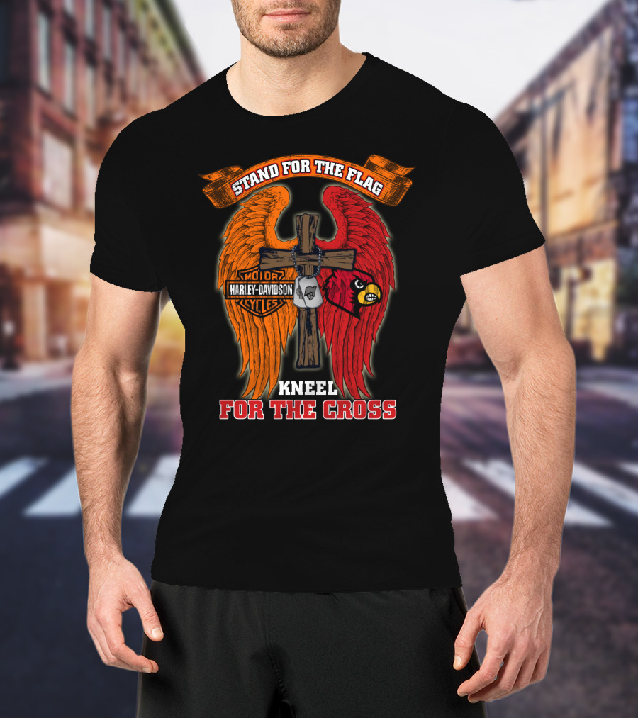 Stand For The Flag Kneel For The Cross Harley Davidson Louisville Cardinals T-Shirt