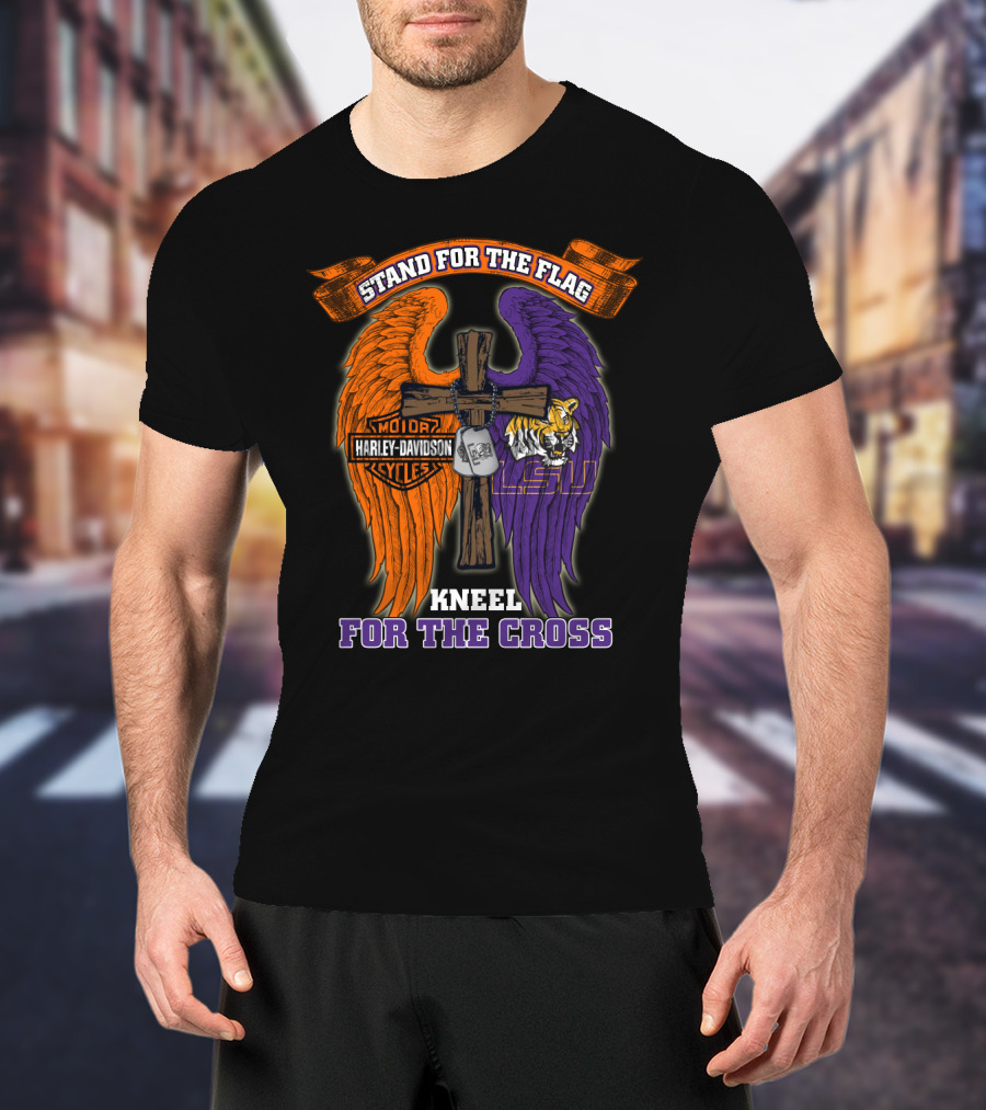 Stand For The Flag Kneel For The Cross Harley Davidson Lsu Tigers T-Shirt