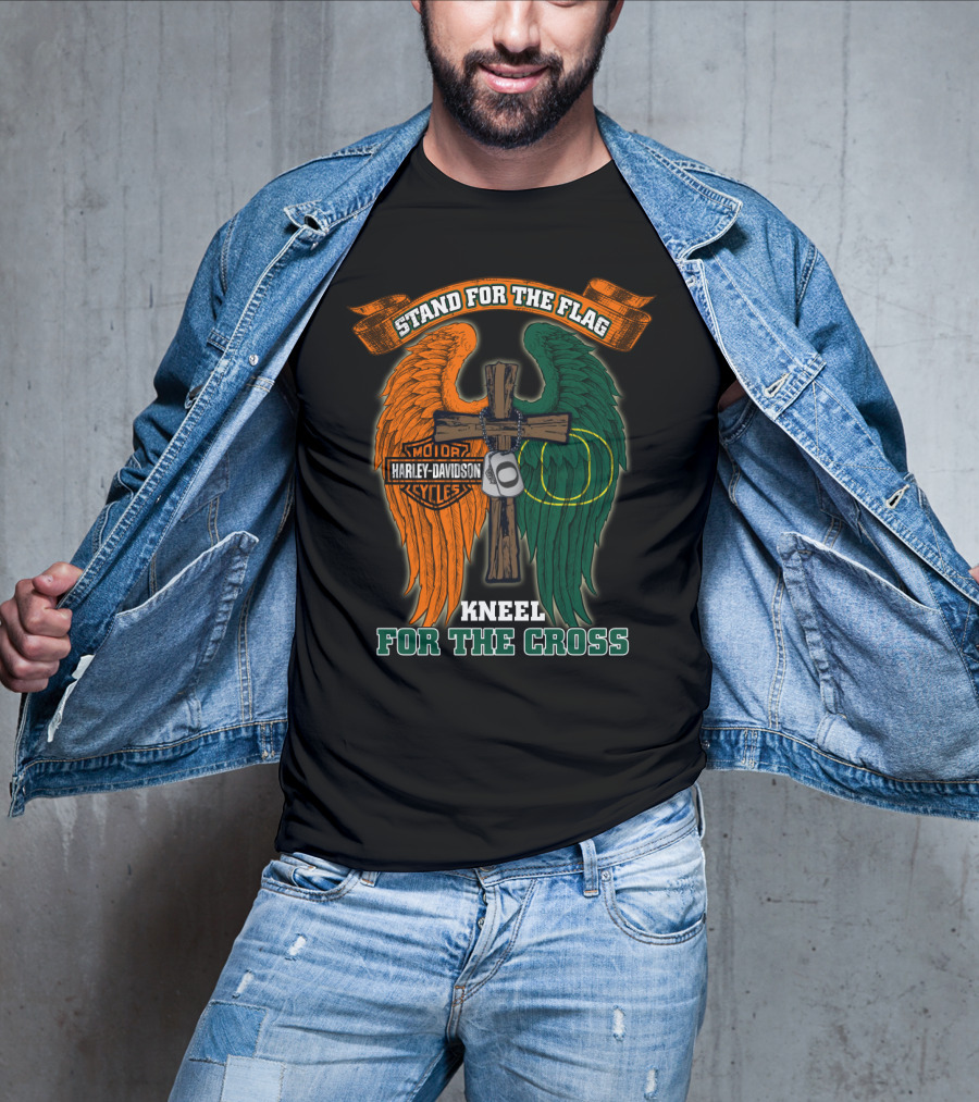 Stand For The Flag Kneel For The Cross Harley Davidson Oregon Ducks T-Shirt