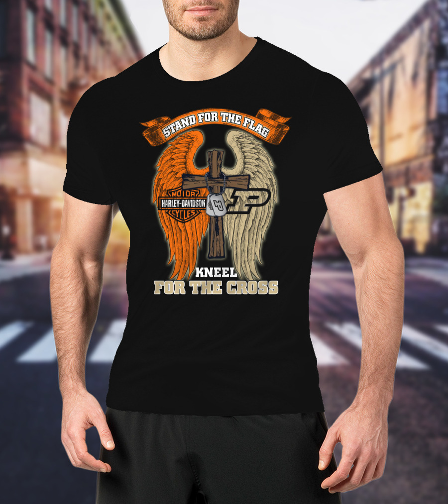 Stand For The Flag Kneel For The Cross Harley Davidson Purdue Boilermakers Cross Wings T-Shirt