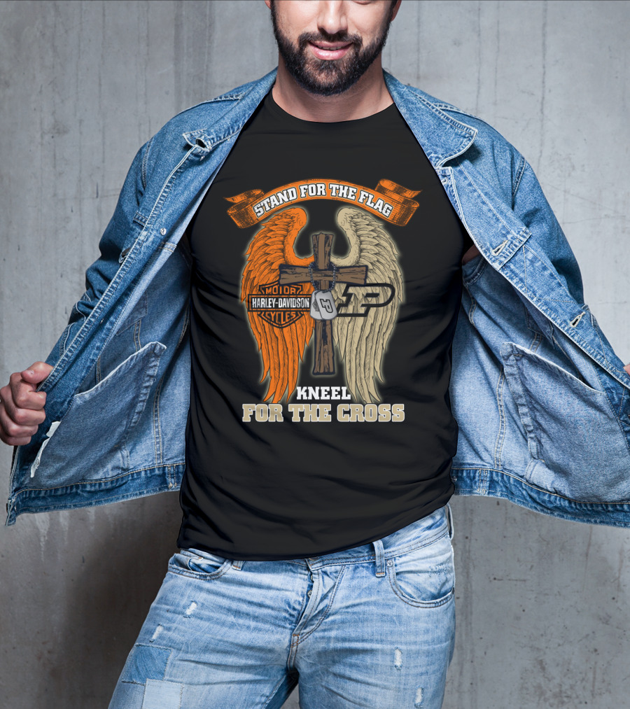 Stand For The Flag Kneel For The Cross Harley Davidson Purdue Boilermakers Cross Wings T-Shirt