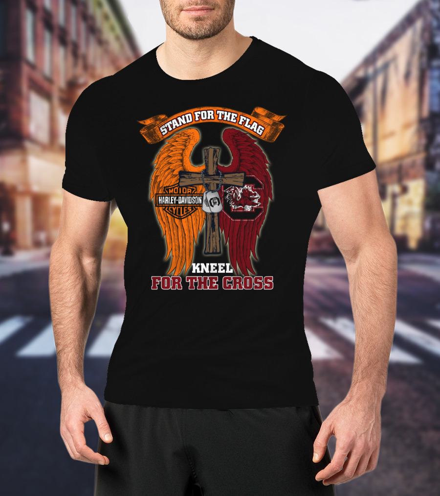 Stand For The Flag Kneel For The Cross Harley Davidson South Carolina Gamecocks T-Shirt