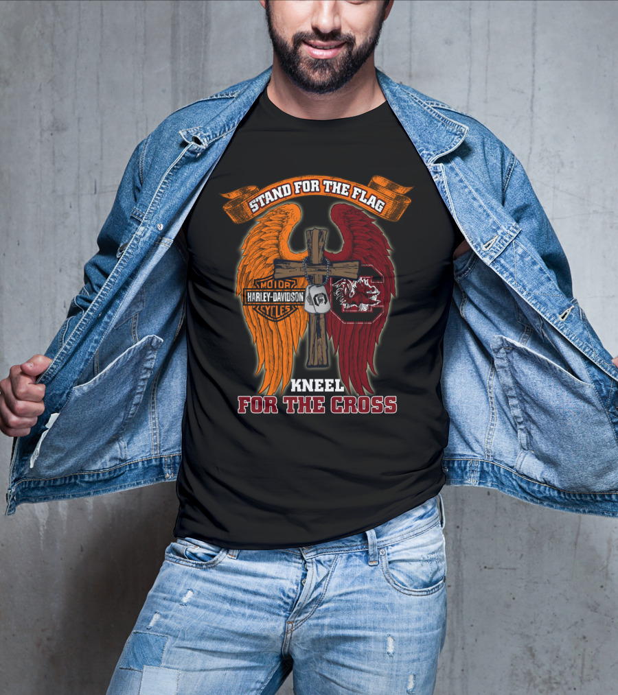 Stand For The Flag Kneel For The Cross Harley Davidson South Carolina Gamecocks T-Shirt