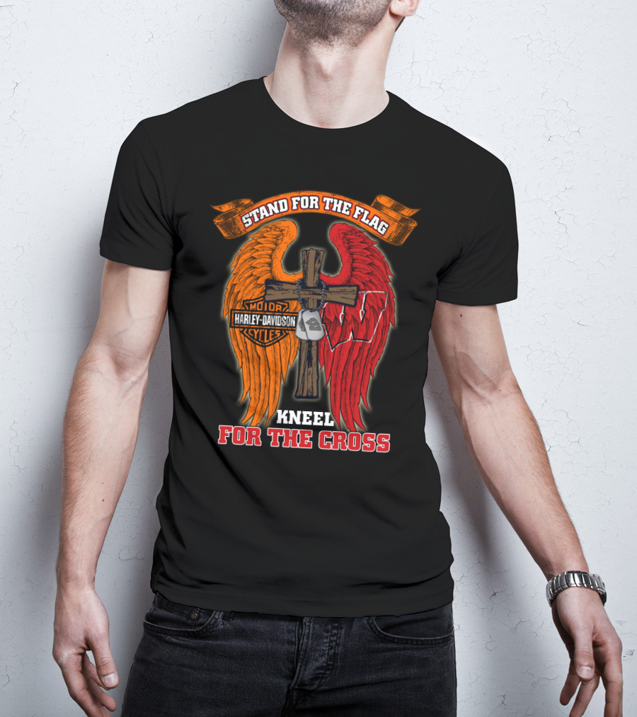 Stand For The Flag Kneel For The Cross Harley Davidson Wisconsin Badgers T-Shirt
