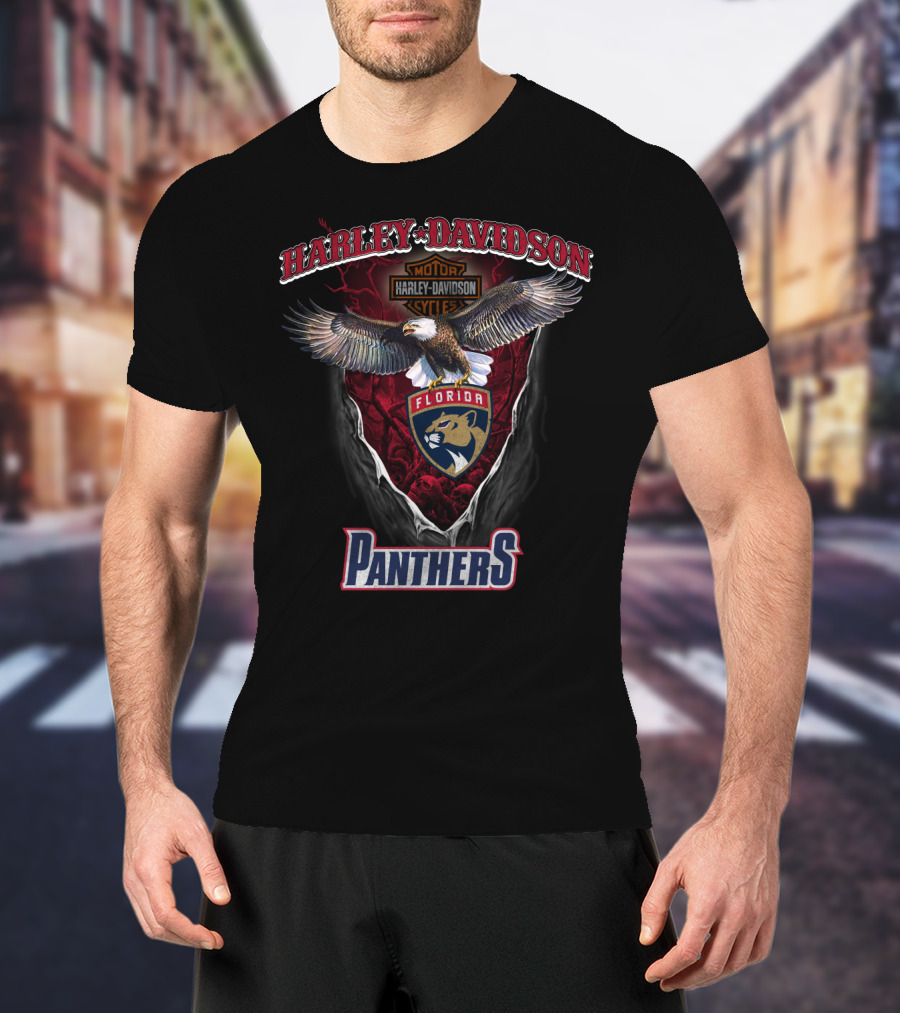 Harley Davidson Florida Panthers Nhl Motorcycle Emblem Eagle T-Shirt