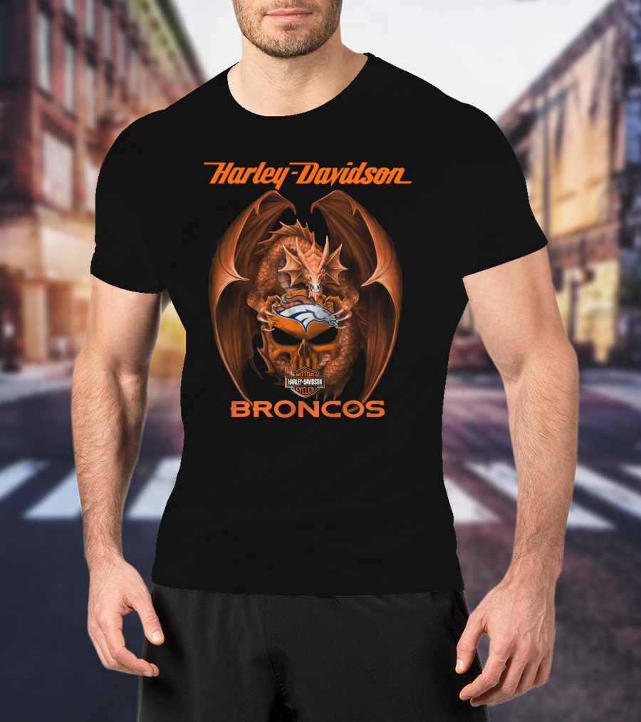 Harley Davidson Denver Broncos Dragon Motor Cycles T-Shirt