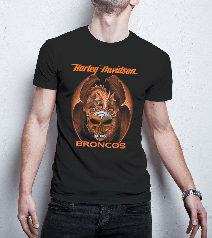 Harley Davidson Denver Broncos Dragon Motor Cycles T-Shirt
