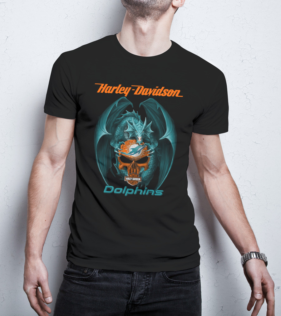Harley Davidson Miami Dolphins Motor Cycles Dragon T-Shirt