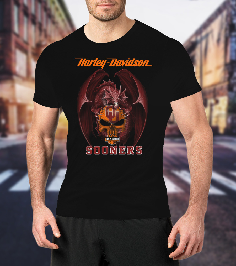 Harley Davidson Motorcycle Cycles Oklahoma Sooners Dragon T-Shirt