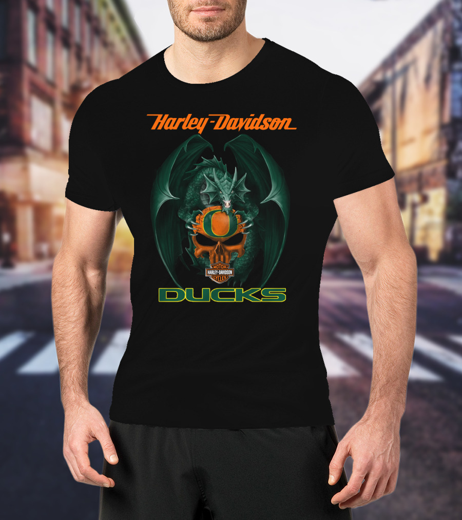 Harley Davidson Oregon Ducks Dragon Motorcycles T-Shirt