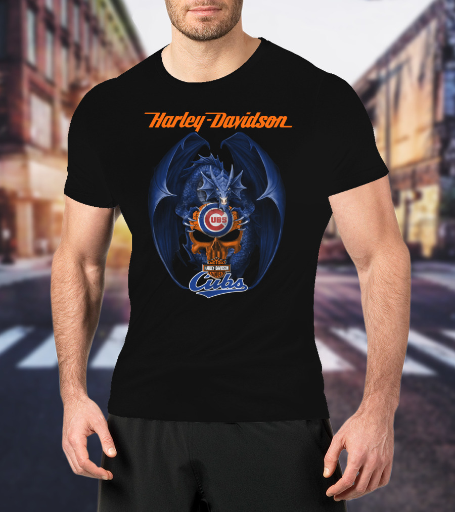 Harley Davidson Chicago Cubs Dragon Motor Cycles T-Shirt