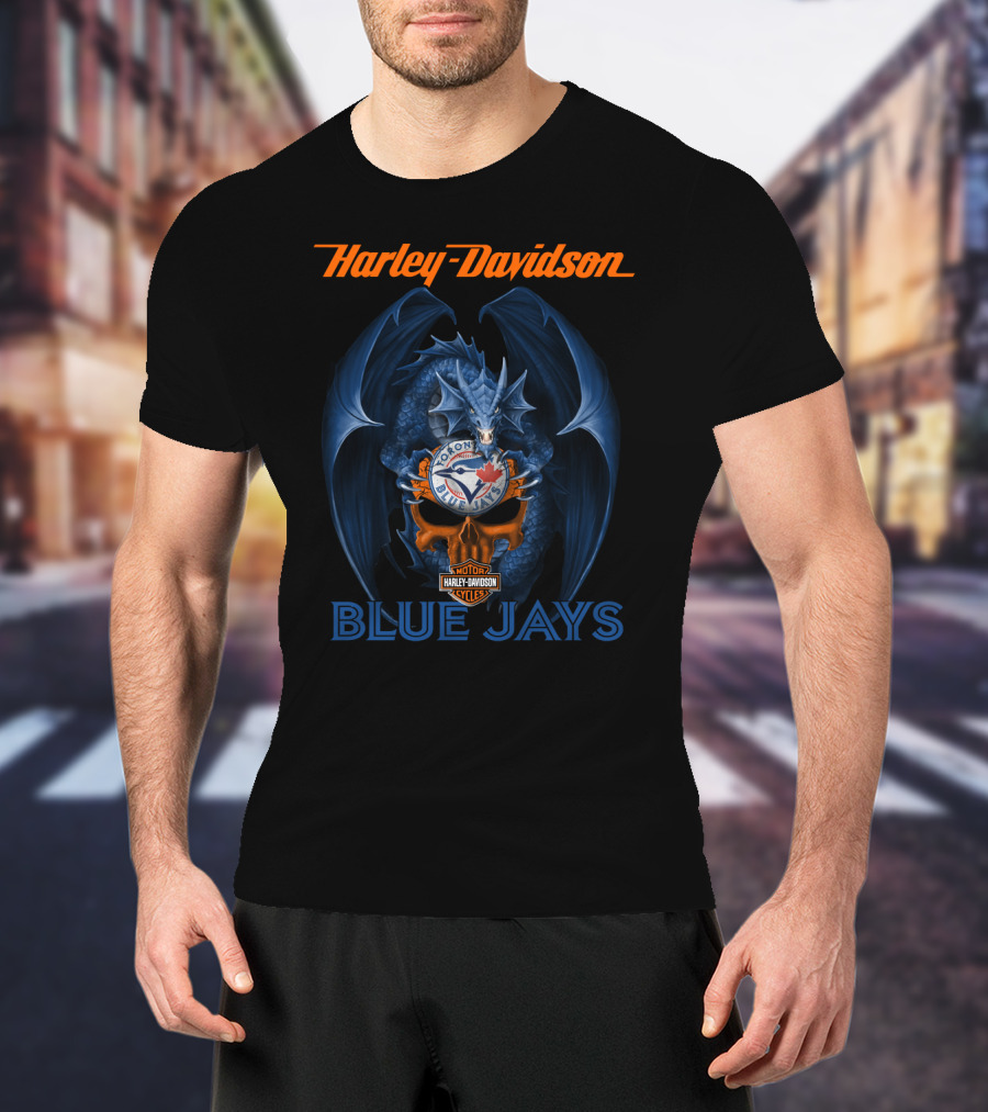 Harley Davidson Toronto Blue Jays Dragon Motor Cycles T-Shirt