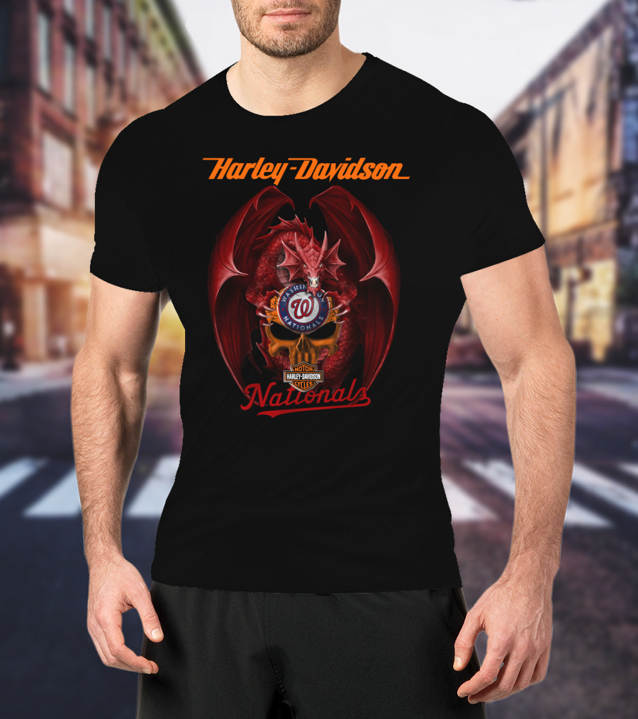 Harley Davidson Washington Nationals Dragon Motor Cycles T-Shirt