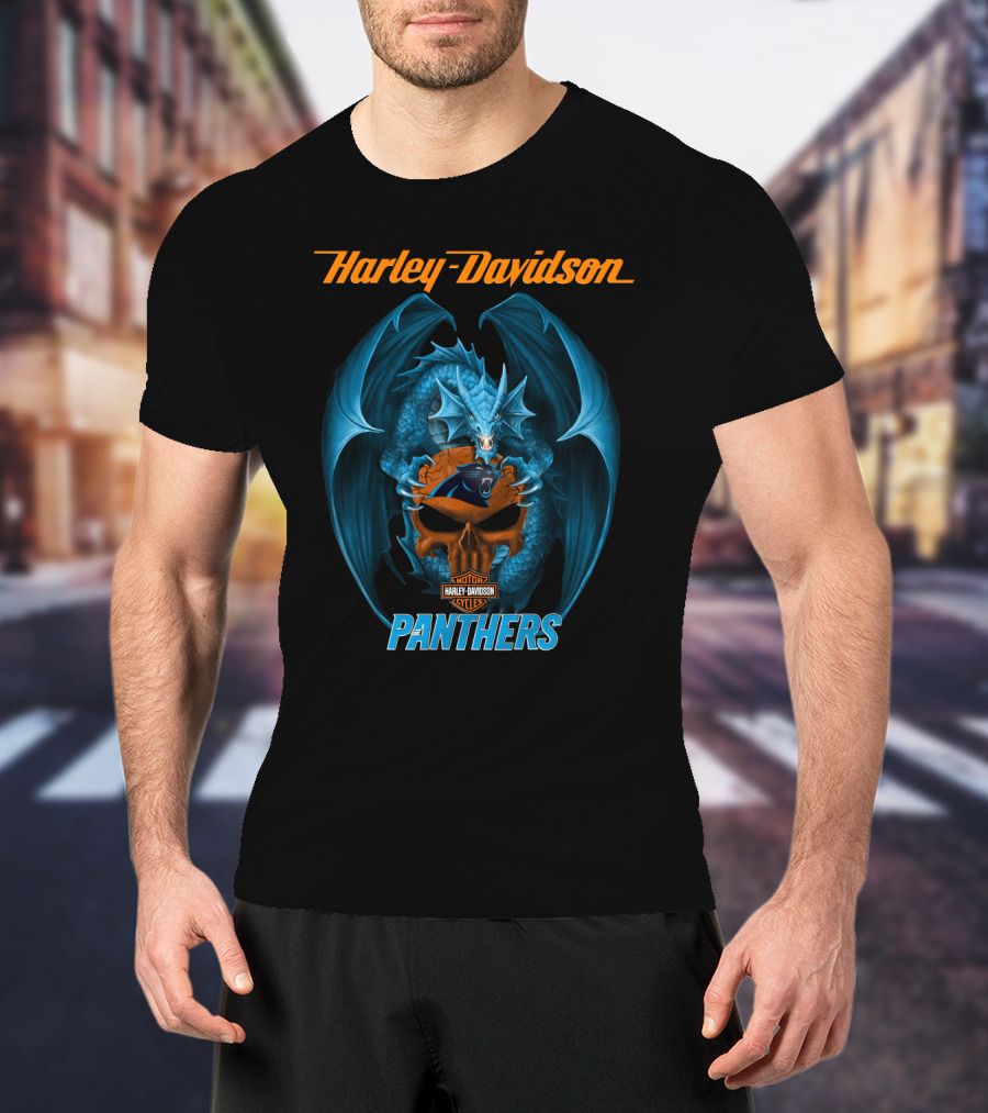 Harley Davidson Motor Cycles Carolina Panthers Dragon T-Shirt
