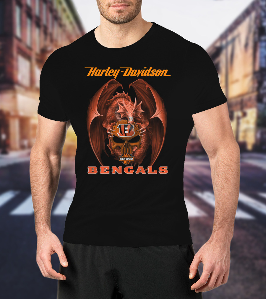 Harley Davidson Cincinnati Bengals Dragon Helmet T-Shirt