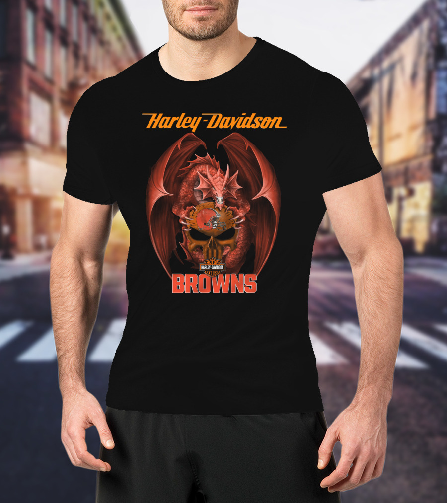 Harley Davidson Motorcycles Dragon Cleveland Browns T-Shirt