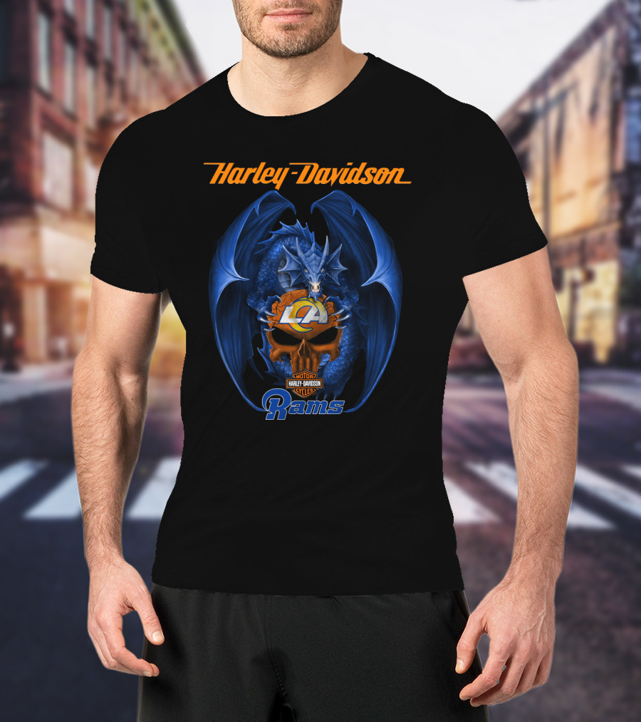 Harley Davidson Los Angeles Rams Motor Cycles Dragon T-Shirt