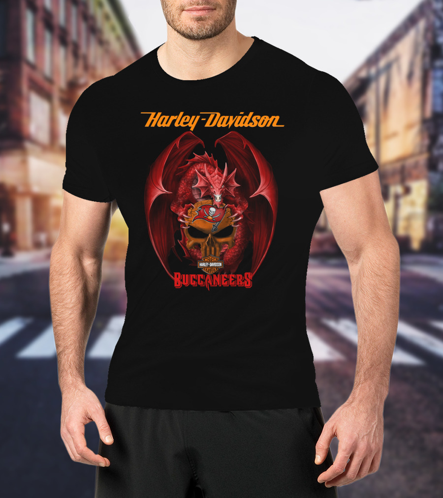 Harley Davidson Tampa Bay Buccaneers Dragon Skull T-Shirt