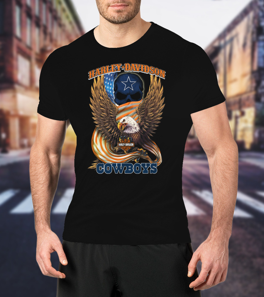 Harley Davidson Cycles Eagle Dallas Cowboys Star Skull T-Shirt