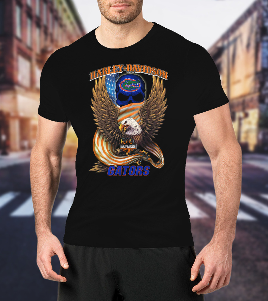 Harley Davidson Cycles Gators Florida Gators Eagle American Flag T-Shirt