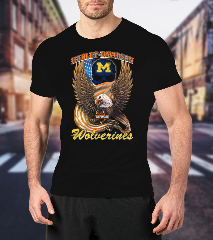 Harley Davidson Michigan Wolverines Eagle And Skull T-Shirt
