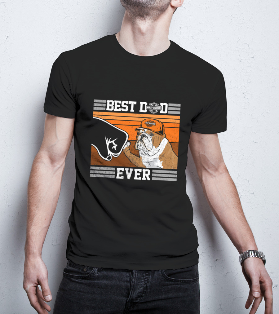 Best Dad Ever Bulldog Harley Davidson Motorcycles T-Shirt