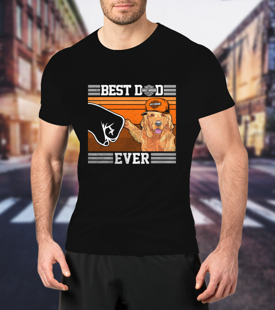 Best Dad Ever Motor Harley Davidson Cycles Golden Retriever Hat Fist Bump T-Shirt