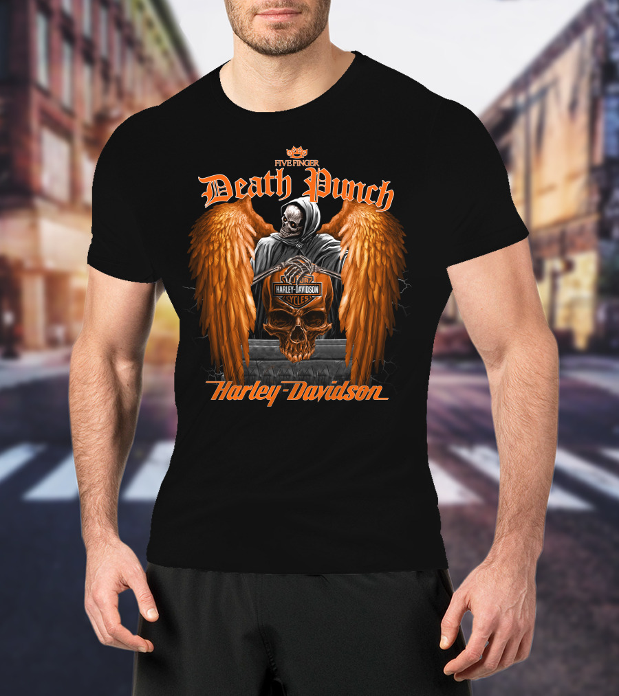 Five Finger Death Punch Skull With Wings Harley Davidson Cycles T-Shirt