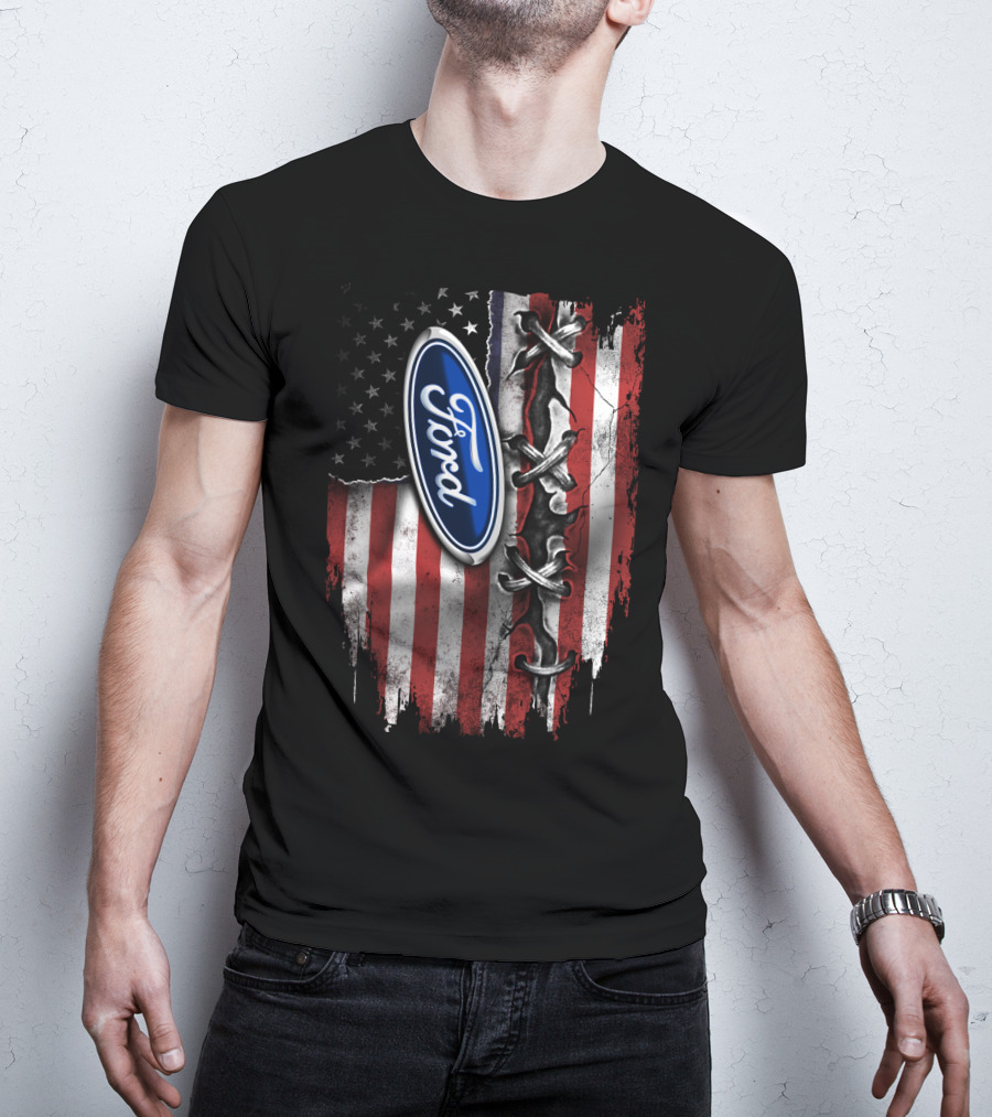 Ford American Flag Distressed Laced T-Shirt